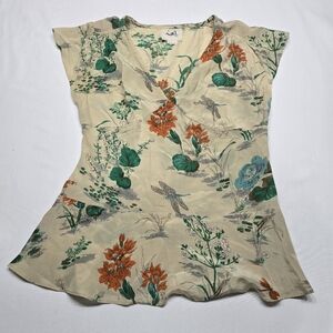 Vintage Anthropologie Mermaid Label Dragonfly Silk Blouse Size 6 Rare HTF